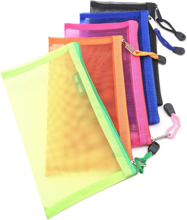 Outman Multipurpose Nylon Mesh Cosmetic Bag - Pack of 5 Travel Cases & Pencil Case Organizers