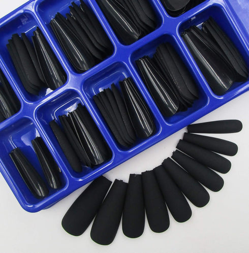 LoveOurHome 100pc Coffin Press on Nails, Medium Ballerina Acrylic Fake Nails, Matte Black Full Cover Nail Tips for Women