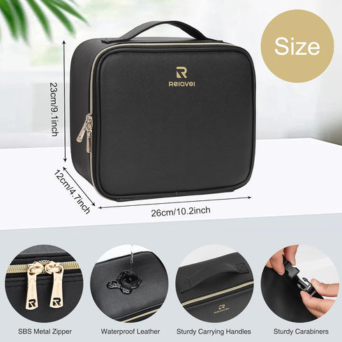 Relavel Travel Makeup Bag with LED Mirror, Cosmetic Train Case, Portable Makeup Artist Organizer with Adjustable