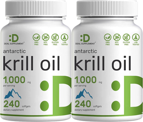Eagle Shine Vitamins 2 Pack Antarctic Krill Oil - 1,000mg Per Serving, 480 Softgels - Mercury Free, Rich in Omega-3s,
