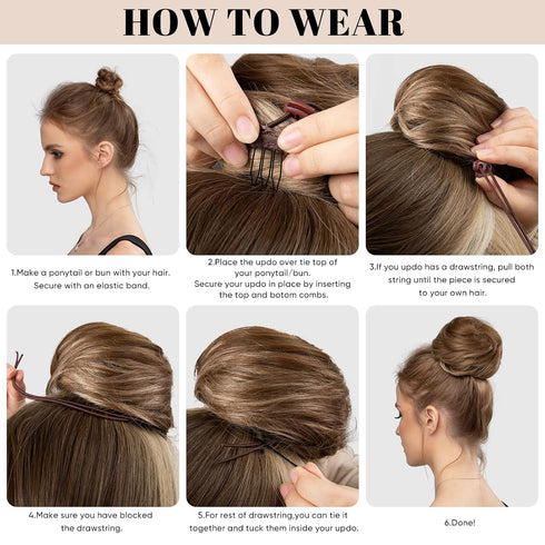 SARLA Dirty Blonde Hair Bun Extension, Drawstring Ballet Bun Hair Pieces Synthetic Updo Donut Chignon for Women, Girls