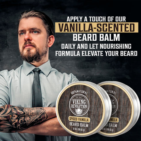 Viking Revolution Beard Balm for Men, Spiced Vanilla with Argan Oil & Jojoba Oil - Nourishing Beard Care (2 Pack)
