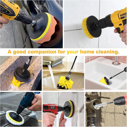 22 Pcs Drill Brush Attachments Set: Power Scrubber Brush Kit with Long Attachment, Sponge, Wire Brush & Scrub Pads