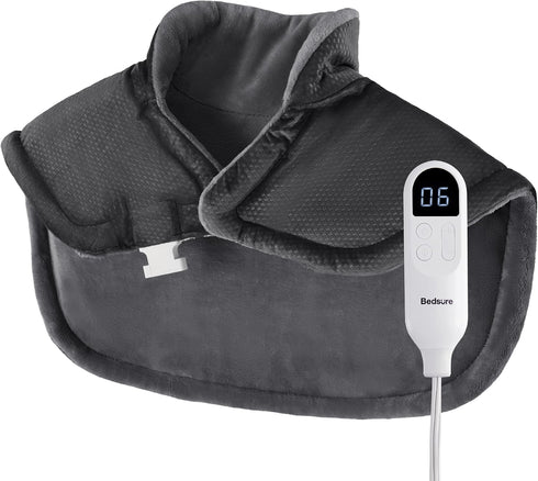 Bedsure Heating Pad for Neck and Shoulders Pain Relief - Electric Pad with 2-Hour Auto Shut Off, 6 Heating Levels & 3