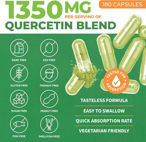 ForestLeaf Quercetin with Bromelain - 1350mg Blend with Vitamin C & Stinging Nettle, 180 Veggie Capsules