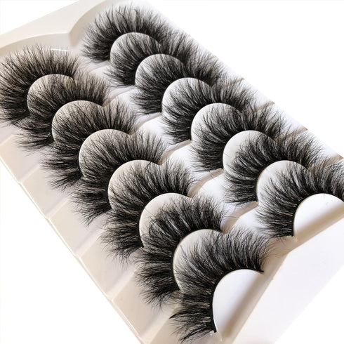 Pooplunch 7 Pairs Pack of Dramatic Volume 20MM Long Faux Mink False Eyelashes - 8D Thick Soft Strips