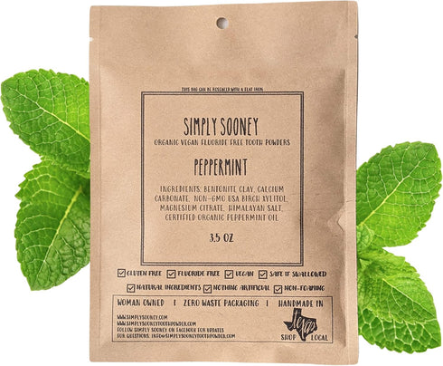 Zero Waste Organic Vegan Fluoride Free Tooth Powder, Peppermint Flavor, Ships Without Any Plastic Packaging, Natural