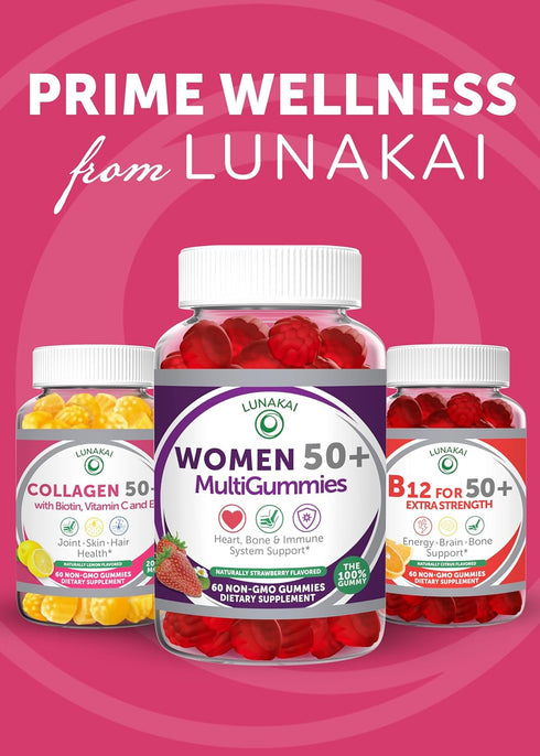 Lunakai Collagen Gummies with Biotin for Men & Women Over 50 - 60ct Anti-Aging Formula with Zinc, Vitamin C & E