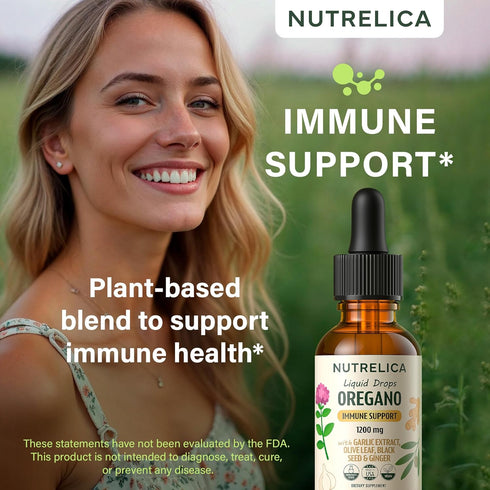 Immune 1200mg, Oregano Oil with Garlic Extract, Olive Leaf, Black Seed Oil & Ginger Support & Wellness No Sugar