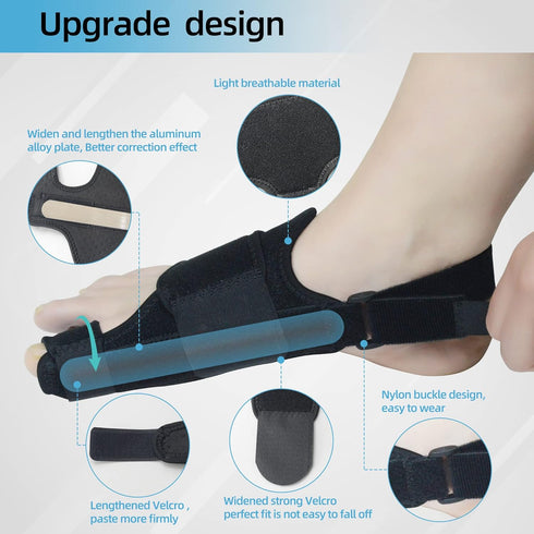 1 Pair Bunion Corrector for Women & Men, Night Bunion Splint, Big Toe Straightener, Bunion Brace for Bunion Pain Relief (Black/Grey, One Size)