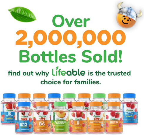 Lifeable Sugar Free Prebiotic Kids Fiber Gummies - 4g Fiber for Digestive Health, Great Tasting Vegetarian Supplements,