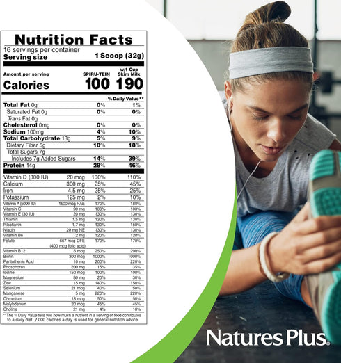 SPIRU-TEIN Shake - NaturesPlus, Cappuccino Flavor, 1.1 lbs, Plant Based Meal Replacement