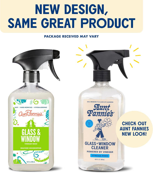 Aunt Fannie's Glass & Window Cleaning Vinegar Spray, Natural Streak-Free Glass and Window Cleaner, 16.9 Ounces (Pack of 3), Packaging May Vary