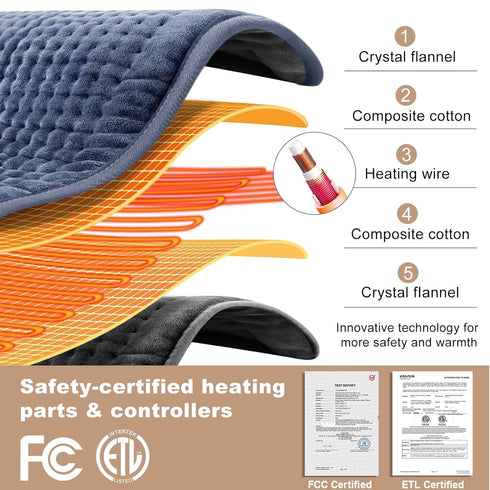 Extra Large Heating Pad for Back Pain Relief, 33 x 17, Portable for Shoulder, Neck, Cramp, with Timer & Temperature