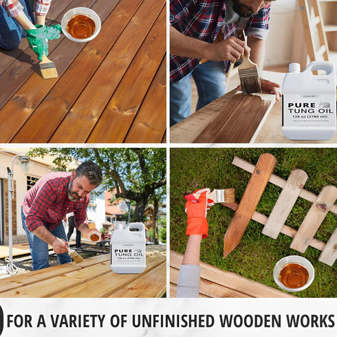 32 OZ Pure Tung Oil for Wood Finishing with Brush - Waterproof Wood Sealer for Indoor and Outdoor Use