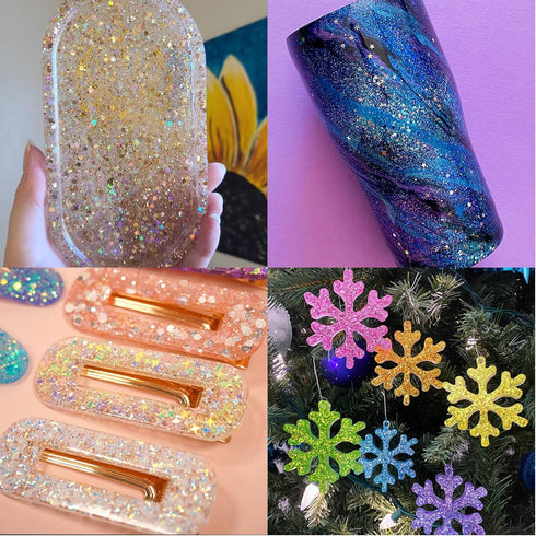 Holographic Chunky and Fine Glitter Mix, 45 Colors for Epoxy Resin Arts, Nail Glitter, Cosmetic and Body Glitter