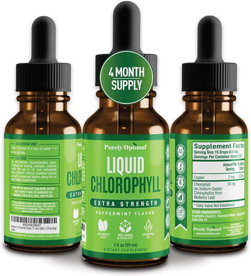Premium Chlorophyll Liquid Drops - 100% Natural & Gluten Free, Non-GMO Liquid Chlorophyll, 118 Servings