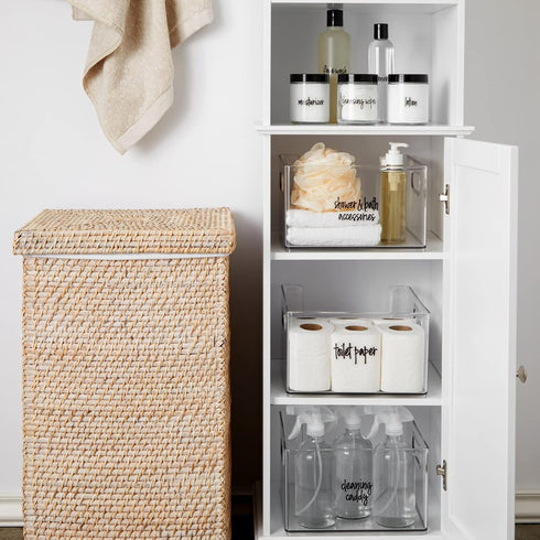 Talented Kitchen Bathroom Labels - Transparent Vinyl & Black Script Stickers for Containers, Bins, Bath, Beauty, Makeup