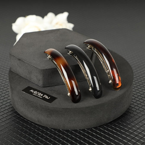 Stylish Tortoise Shell Hair Clip, Set of 3 Barrettes for Updo, Bun, Ponytail, Strong Accessory