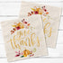 xo, Fetti 50 Count Thanksgiving Gold Foil Napkins, 5 x 5 Inches, 3ply, Autumn Leaves, Pumpkins, Fall Table Decorations