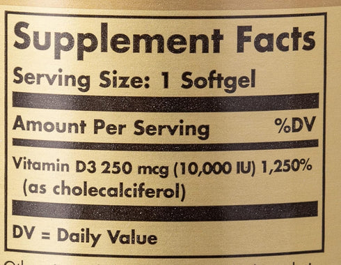 Solgar Vitamin D3 (Cholecalciferol) 250 MCG (10,000 IU) - 120 Softgels for Healthy Bones & Teeth, Immune System Support