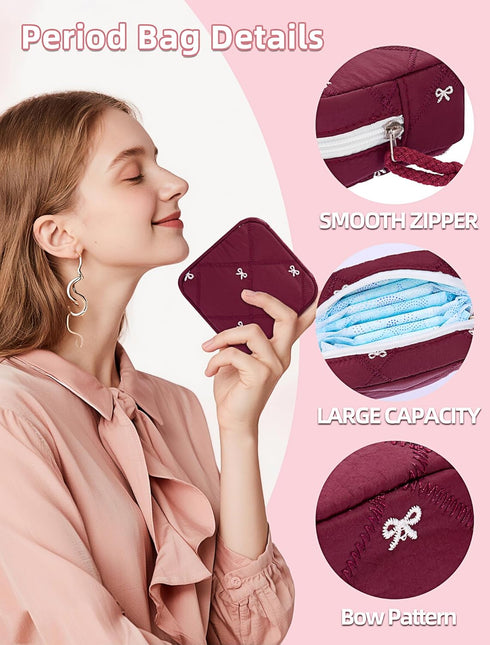 SERTRI Period Bag for Girls, Quilted Period Pouch for Women, Sanitary Napkin Storage Bag Menstrual Pad Pouches Tampon
