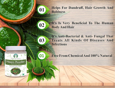 Neem Leaf Powder 100 Gm - Azadirachta Indica, Wild Crafted Neem Leaf Powder, Very Bitter Supplement for Skin Hair and
