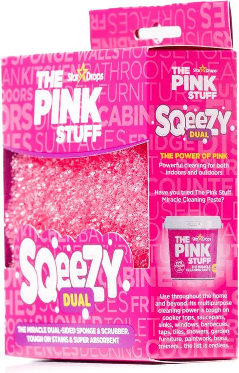 Stardrops – The Pink Stuff – SQeeZY Miracle Dual Sided Scrubber Sponge, Scratch Free for Ultimate Home Cleaning, 3-Pack