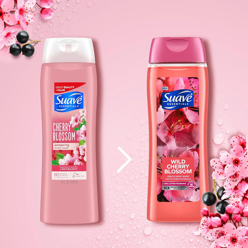 Suave Moisturizing Body Wash - Wild Cherry Blossom & Vitamin E Extract, 18 Oz (Pack of 6)