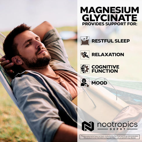 Nootropics Depot Magnesium Glycinate Capsules | 180 Count | Mineral Supplement for Heart, Muscle, Nerve Health