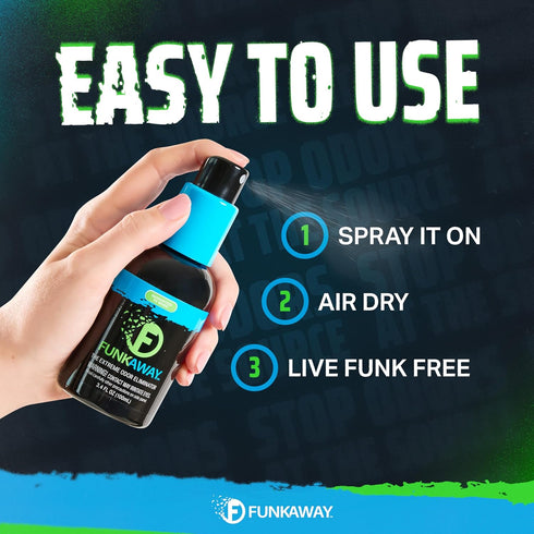 FunkAway Odor Eliminator Spray (3.4 oz.) for Shoes, Clothes & Gear - Non-Aerosol Mini Size for Travel