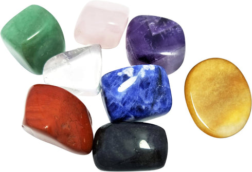 Chakra Stones Healing Crystals Set of 8 for Crystal Healing Meditation, Reiki, Worry Stones, and Palm Stones