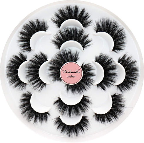 Veleasha Lashes 5D Faux Mink Lashes, Fluffy False Eyelashes, 7 Pairs Luxurious Handmade Fake Eyelashes Pack