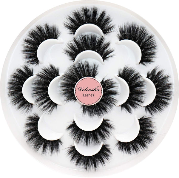 Veleasha Lashes 5D Faux Mink Lashes, Fluffy False Eyelashes, 7 Pairs Luxurious Handmade Fake Eyelashes Pack