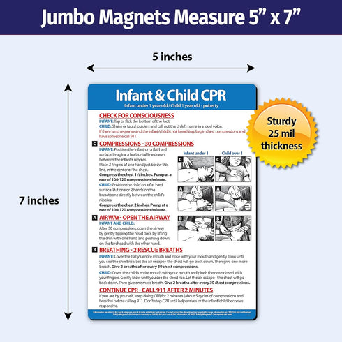 Safety Magnets by ZOCO – Infant and Child CPR Magnet, 5"x7" Emergency First Aid Guide