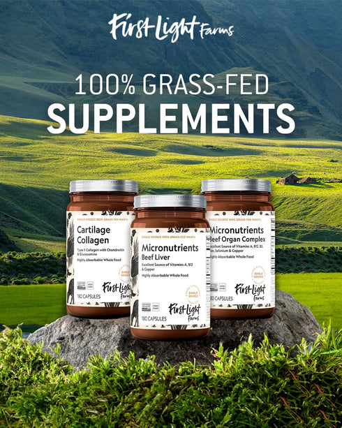 First Light Farms Grassfed Beef Liver Supplement, Freeze Dried Grass-Fed Liver Capsules, Vitamin B12, Copper, Iron, 180