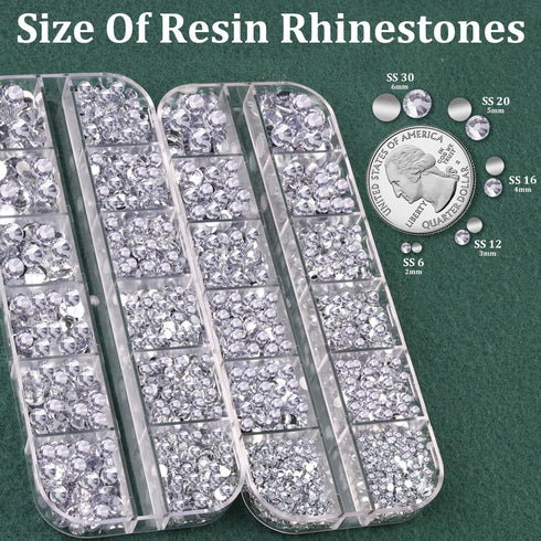 Resin Rhinestones for Crafting with B7000 Jewelry Glue, 2 Boxes Clear FlatBack Crystals with 3Pcs 10ml Glue for Bedazzling Crafts DIY Nail Art Makeup,Non Hotfix Gems for Clothing Shoes