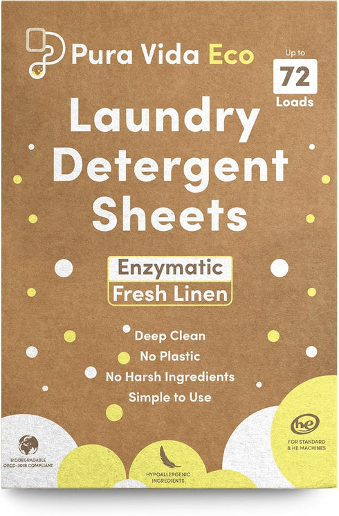 Laundry Detergent Sheets - 36 Sheets (up to 72 Loads), Fresh Linen Scent, Eco-Friendly