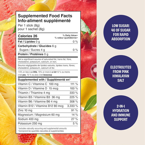 Hydration Replenisher Electrolyte Replacement Stick Packets, Essential Rapid Hydration & Vitamins, Sodium, Potassium,