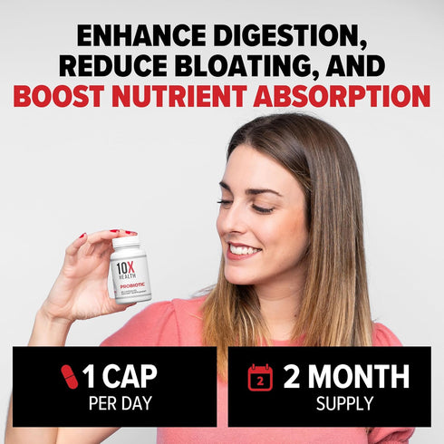 10X Health Probiotics - Immune Support Supplement & Probiotics for Digestive Health with Lactobacillus Acidophilus (60