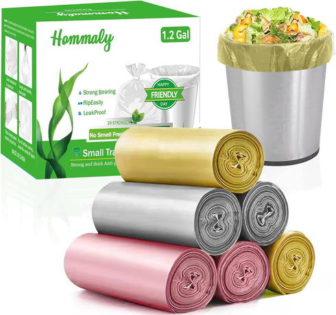 Hommaly 1.2 Gallon 240 pcs Small Multi Trash Bags Strong Pink Gray