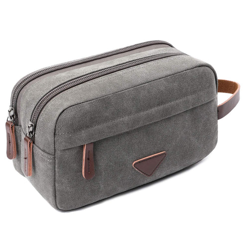 Mactso Mens Travel Toiletry Bag - Canvas Leather Cosmetic Makeup Organizer Shaving Dopp Kits with Double Compartments