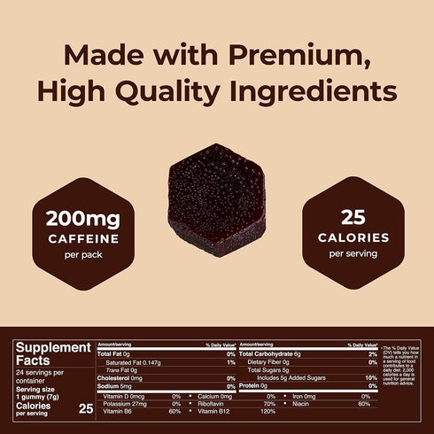 SGC Seattle Gummy Company Caffeine Energy Gummies, 12-Pack Dutch Chocolate Mocca Chews, Vegan, 200mg Caffeine