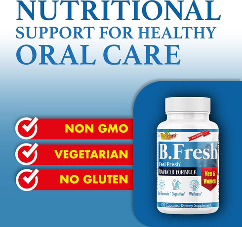 Therefore B. Fresh Oral Health Probiotics for Bad Breath Support, Dental Probiotic Mouth Probiotics - 120 Capsules