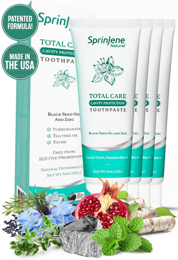 Sprinjene Natural SLS Free Toothpaste with Fluoride - Cavity Protection, Gum Health, Fresh Breath, Dry Mouth Help for