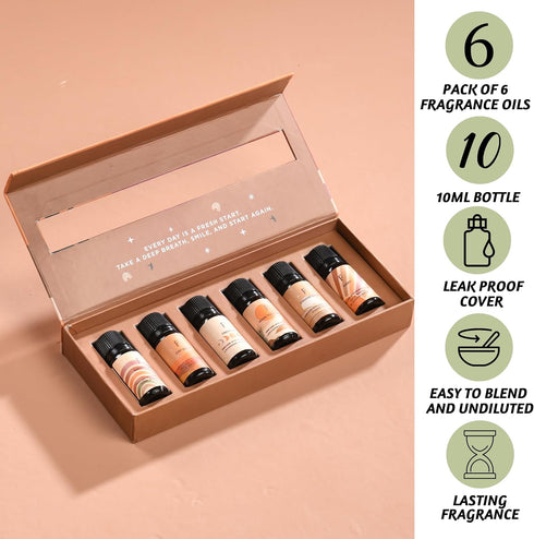 Folkulture Fragrance Oils for Diffuser, Set of 6 Essential Oils Set for Diffusers for Home, Diffuser Oil Scents - Lavender Palo Santo Rose Geranium Lemongrass Ocean Salt Lotus Gift Box