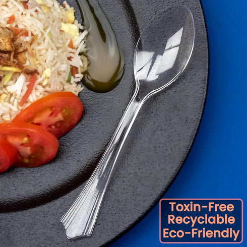 Lonezo 50 Count Clear Plastic Disposable Spoons, Eco Friendly Heavy Duty Plastic Cutlery