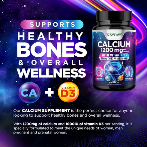 Calcium 1200mg with Vitamin D3, 120 Tablets | Advanced Bone Support Supplement for Best Absorption