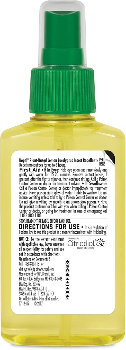 Repel Plant-Based Lemon Eucalyptus Insect Repellent, Mosquito Repellent, Pump Spray, 4 Ounce, (Pack of 2)