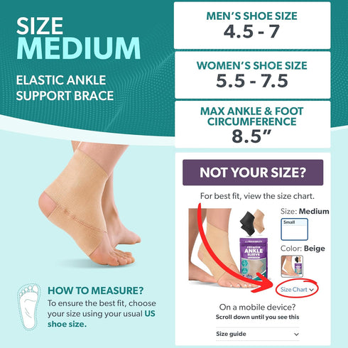 BraceAbility Elastic Ankle Support Brace - Lightweight Compression Sleeve for Sports, Running, and Sprains (Beige,